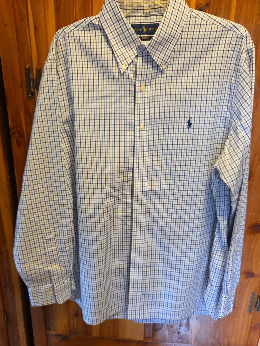 Polo by Ralph Lauren White and Blue Check Button-Down Dress Shirt